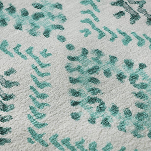 HomeRoots 8' Teal and Ivory Geometric Round Rug – Stylish, Washable, UV-Protected for Indoor & Outdoor Use 656115
