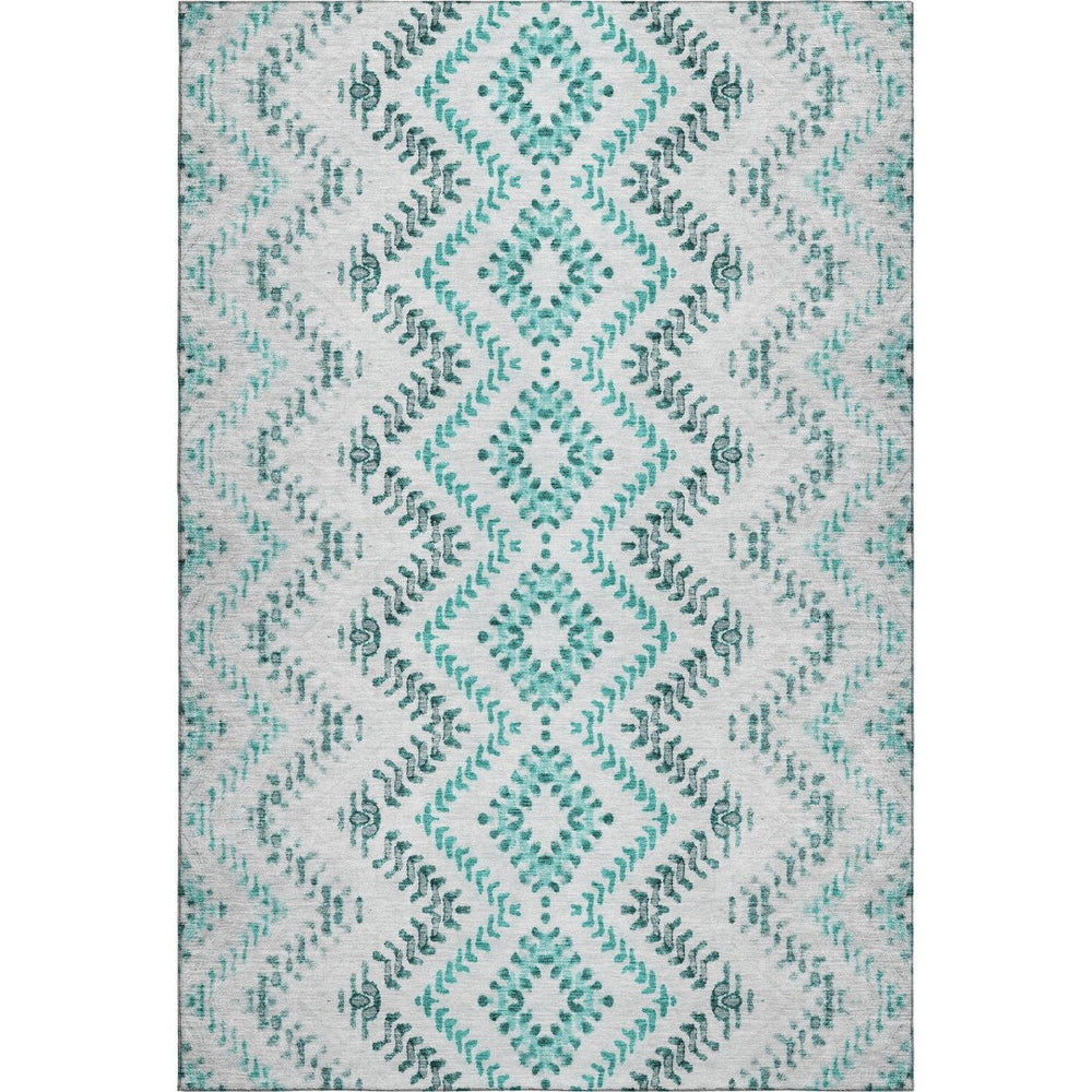 HomeRoots 8' X 10' Teal and Ivory Geometric Washable Area Rug - Durable, UV-Protected for Stylish Spaces! 656116
