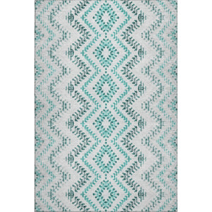 HomeRoots 10' X 14' Teal and Ivory Geometric Area Rug - Washable, UV Protected, Stain Resistant for Homes 656118