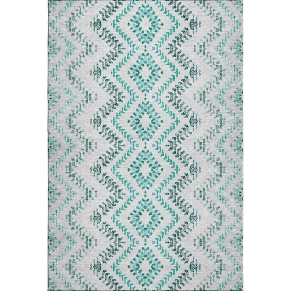 HomeRoots 10' X 14' Teal and Ivory Geometric Area Rug - Washable, UV Protected, Stain Resistant for Homes 656118