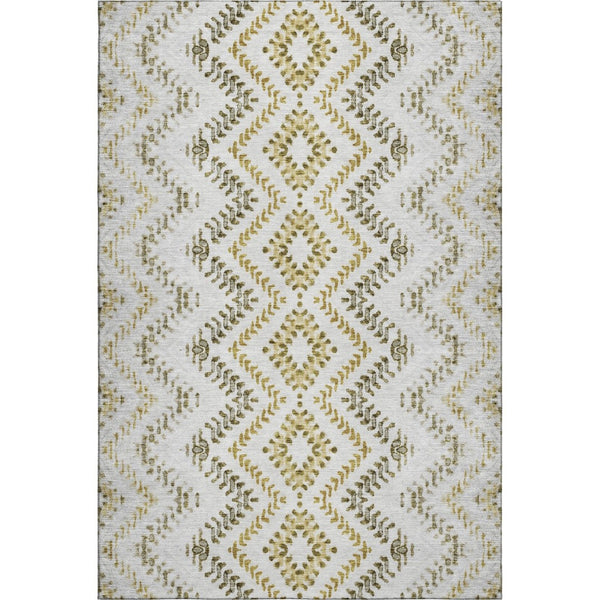 HomeRoots 5' X 8' Taupe Ivory Gold Geometric Area Rug - Washable, UV-Protected, Stylish & Durable for Homes 656120