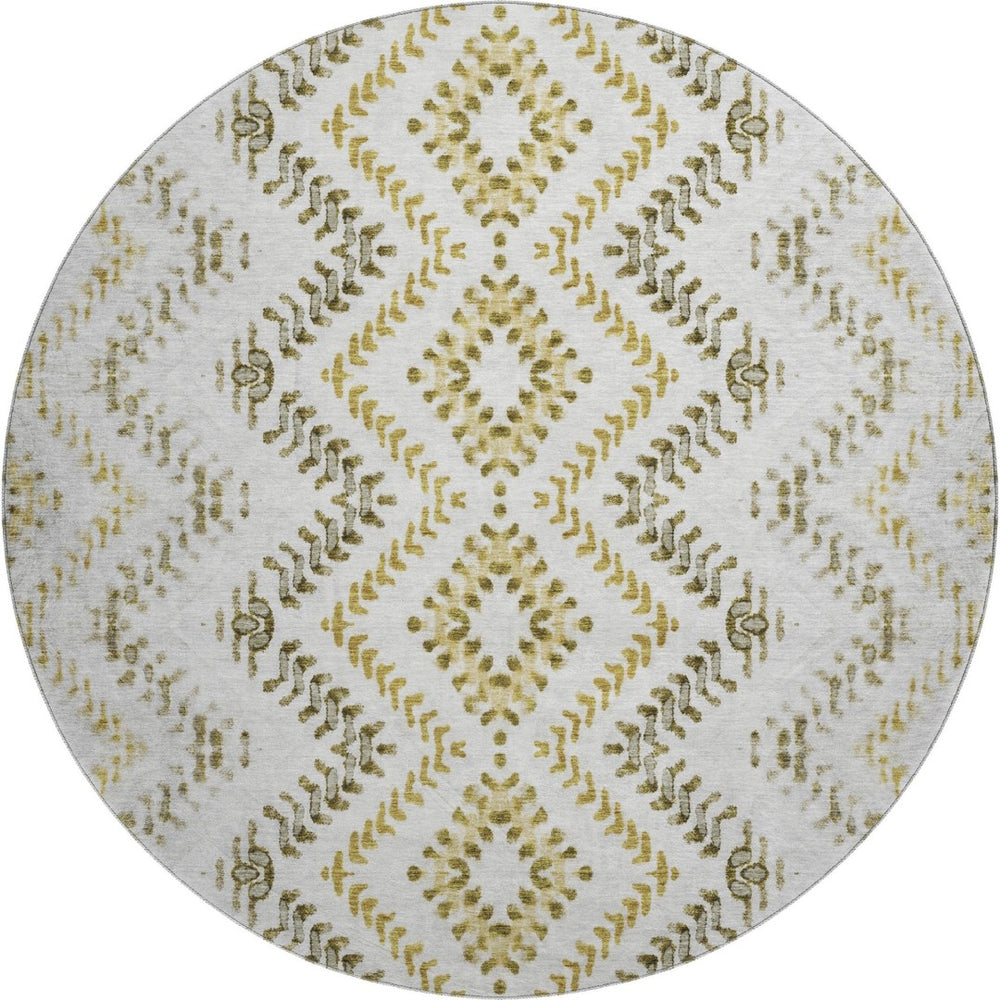 HomeRoots 8' Stylish Taupe Ivory Gold Geometric Washable Round Rug - UV Protected for High-Traffic Areas 656121