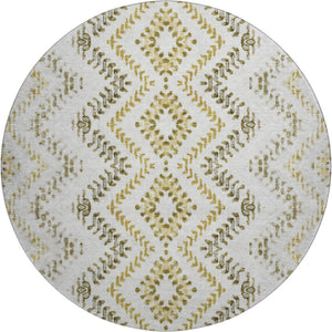 HomeRoots 8' Stylish Taupe Ivory Gold Geometric Washable Round Rug - UV Protected for High-Traffic Areas 656121