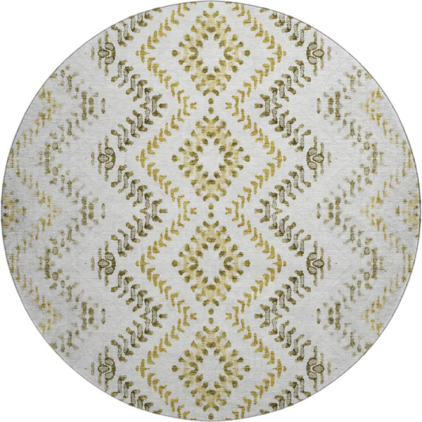 HomeRoots 8' Stylish Taupe Ivory Gold Geometric Washable Round Rug - UV Protected for High-Traffic Areas 656121