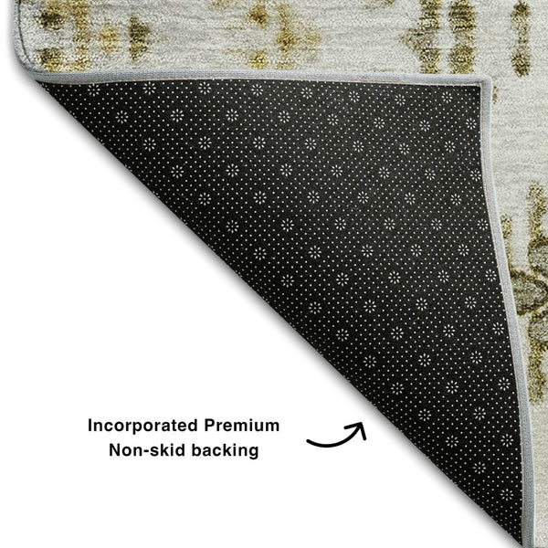 HomeRoots 8' Stylish Taupe Ivory Gold Geometric Washable Round Rug - UV Protected for High-Traffic Areas 656121