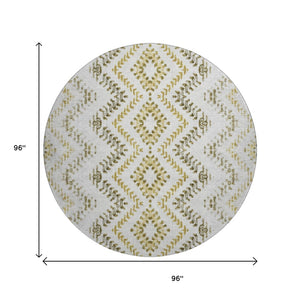 HomeRoots 8' Stylish Taupe Ivory Gold Geometric Washable Round Rug - UV Protected for High-Traffic Areas 656121