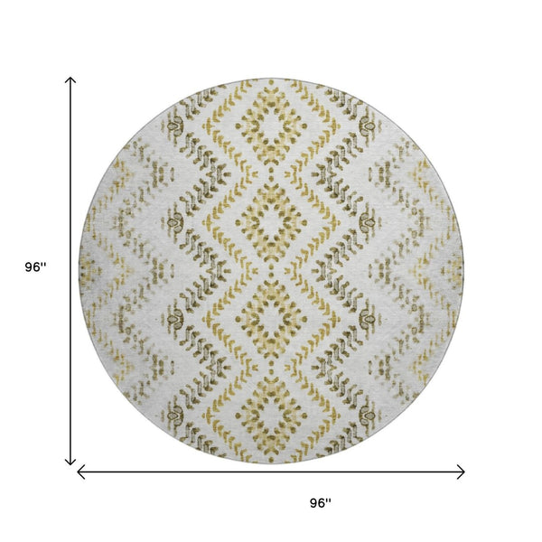 HomeRoots 8' Stylish Taupe Ivory Gold Geometric Washable Round Rug - UV Protected for High-Traffic Areas 656121