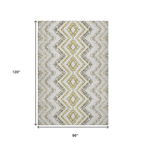 HomeRoots 8' X 10' Contemporary Taupe Ivory Gold Geometric Washable Area Rug with UV Protection & Style 656122