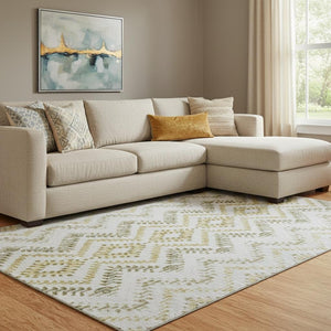 HomeRoots 8' X 10' Contemporary Taupe Ivory Gold Geometric Washable Area Rug with UV Protection & Style 656122