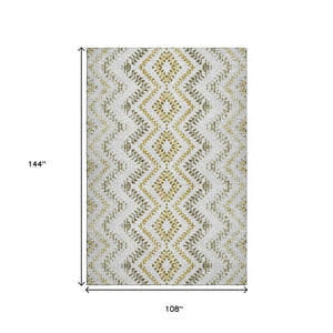 HomeRoots 9' X 12' Taupe Ivory Gold Geometric Area Rug - Washable, Stain Resistant, UV Protected for Durability 656123