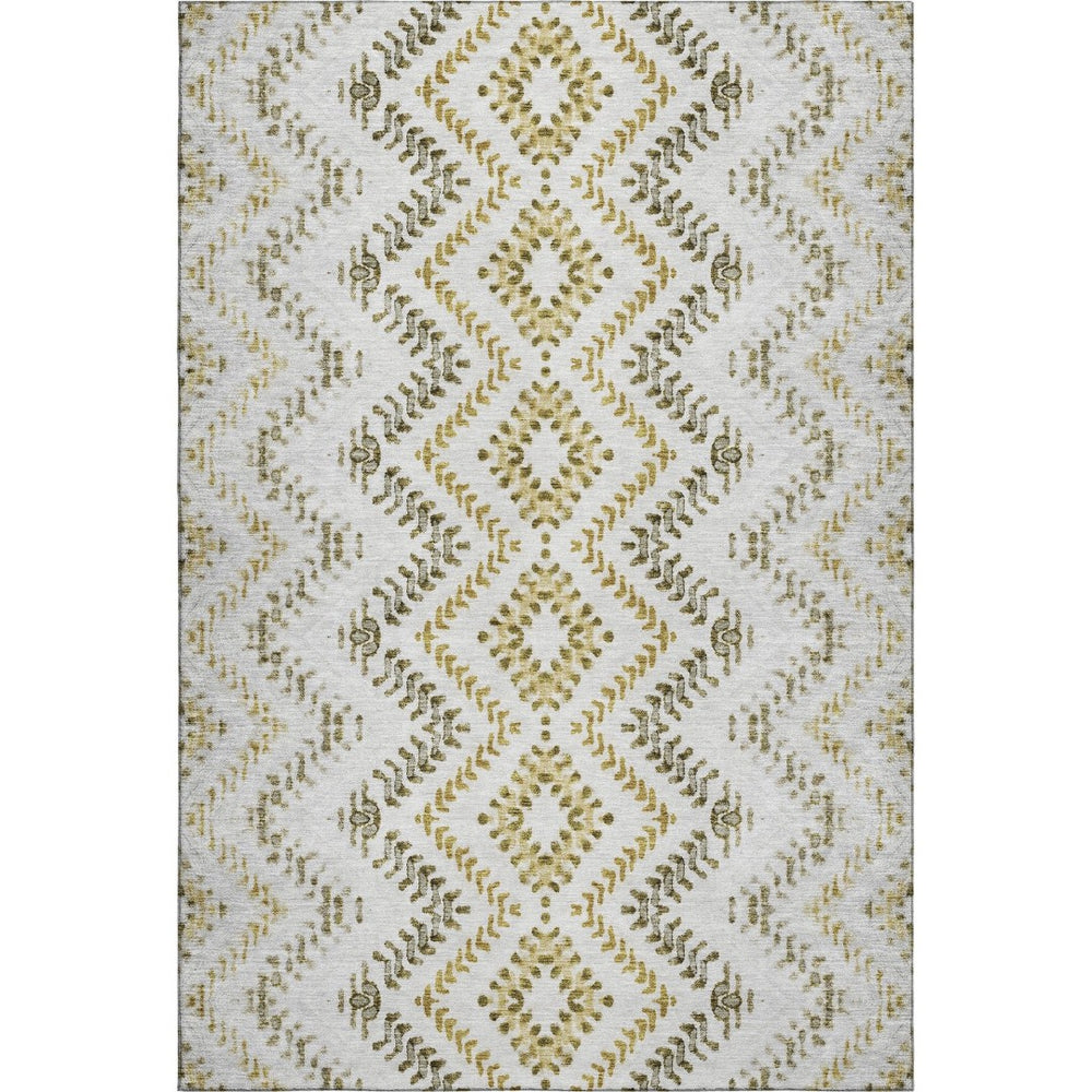 HomeRoots 9' X 12' Taupe Ivory Gold Geometric Area Rug - Washable, Stain Resistant, UV Protected for Durability 656123