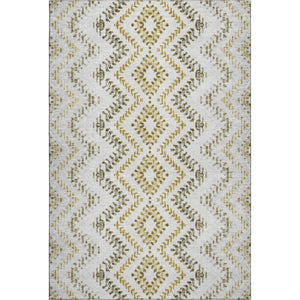 HomeRoots 9' X 12' Taupe Ivory Gold Geometric Area Rug - Washable, Stain Resistant, UV Protected for Durability 656123