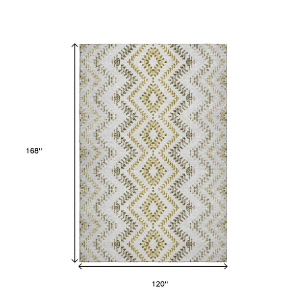 HomeRoots 10' X 14' Stylish Taupe Ivory Gold Geometric Area Rug - Washable, UV Protected & Stain-Resistant! 656124