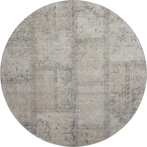 HomeRoots 8' Beige and Gray Patchwork Round Rug - Washable, UV-Protected, Stain-Resistant for Modern Homes 656127