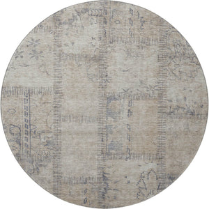 HomeRoots 8' Beige and Gray Patchwork Round Rug - Washable, UV-Protected, Stain-Resistant for Modern Homes 656127