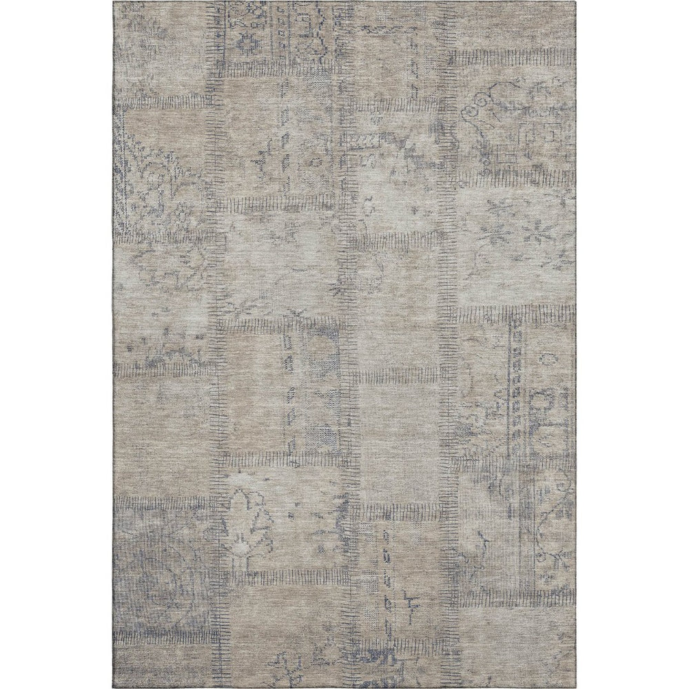 HomeRoots 9' x 12' Beige and Gray Patchwork Area Rug - Stain Resistant, UV Protected, Perfect for Busy Homes! 656129