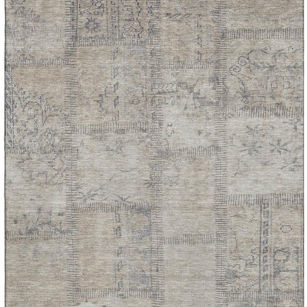 HomeRoots 9' x 12' Beige and Gray Patchwork Area Rug - Stain Resistant, UV Protected, Perfect for Busy Homes! 656129