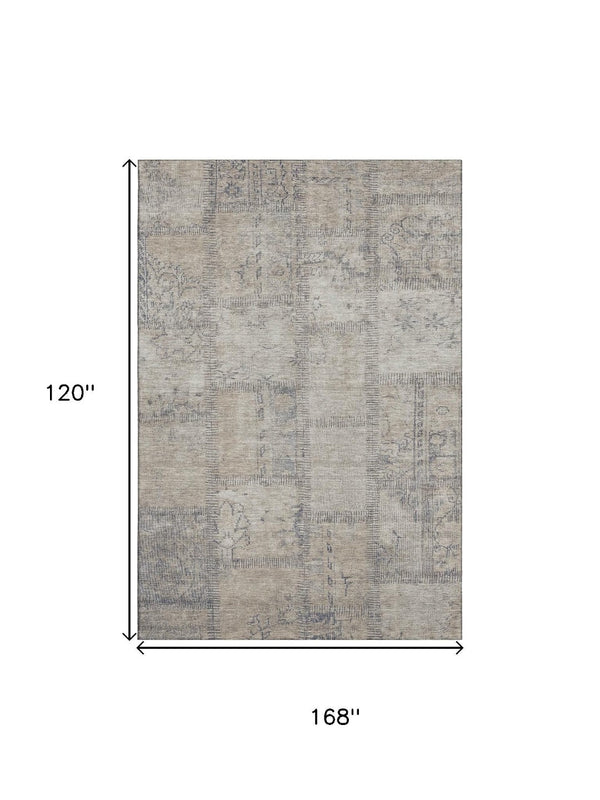 HomeRoots 10' Beige and Gray Patchwork Area Rug - Washable, UV Protected, Durable Design for Modern Spaces 656130