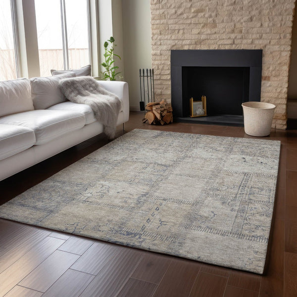 HomeRoots 10' Beige and Gray Patchwork Area Rug - Washable, UV Protected, Durable Design for Modern Spaces 656130