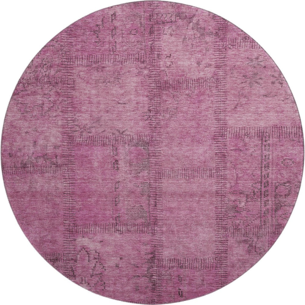 HomeRoots 8' Blush and Gray Patchwork Round Rug – Stylish, Washable, UV-Protected, Perfect for Family Spaces! 656133