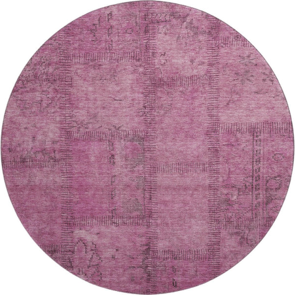 HomeRoots 8' Blush and Gray Patchwork Round Rug – Stylish, Washable, UV-Protected, Perfect for Family Spaces! 656133