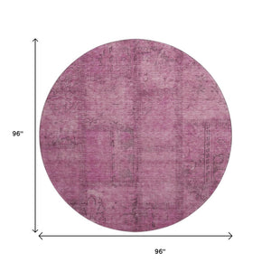 HomeRoots 8' Blush and Gray Patchwork Round Rug – Stylish, Washable, UV-Protected, Perfect for Family Spaces! 656133