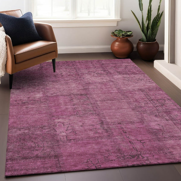 HomeRoots 9' X 12' Stylish Blush and Gray Patchwork Area Rug - Washable, Stain-Resistant, UV Protected Design 656135