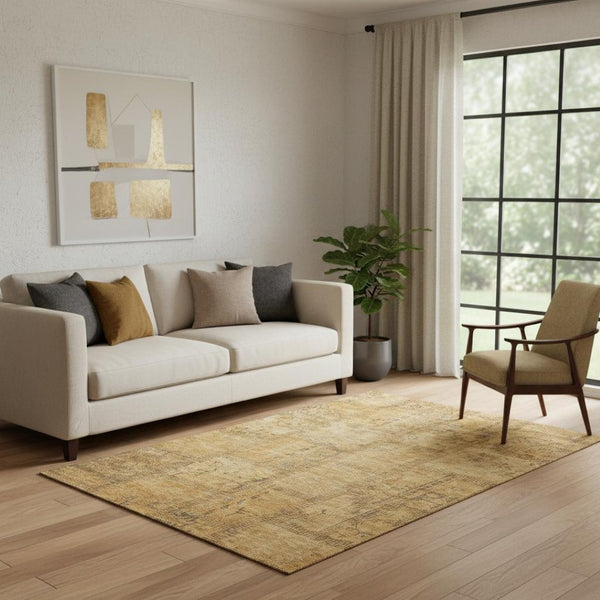 HomeRoots 5' X 8' Copper and Gray Patchwork Area Rug - Washable, Stain-Resistant, UV Protected for Modern Homes 656144