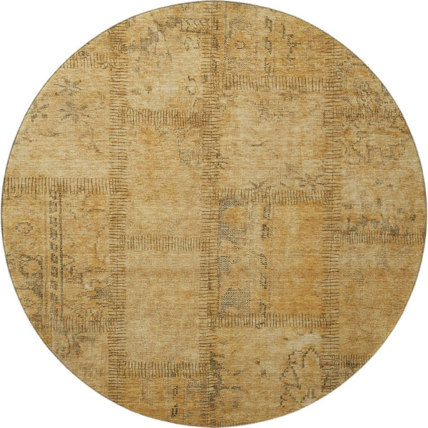 HomeRoots 8' Copper and Gray Patchwork Round Rug - Washable, UV-Protected, Stylish, Durable for Any Space 656145