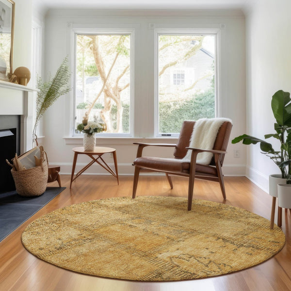 HomeRoots 8' Copper and Gray Patchwork Round Rug - Washable, UV-Protected, Stylish, Durable for Any Space 656145