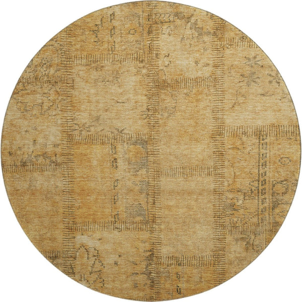 HomeRoots 8' Copper and Gray Patchwork Round Rug - Washable, UV-Protected, Stylish, Durable for Any Space 656145