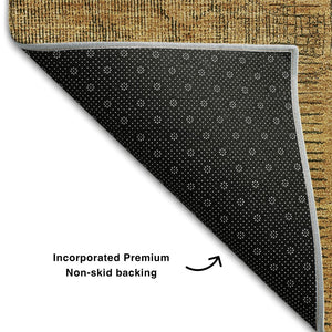 HomeRoots 8' Copper and Gray Patchwork Round Rug - Washable, UV-Protected, Stylish, Durable for Any Space 656145