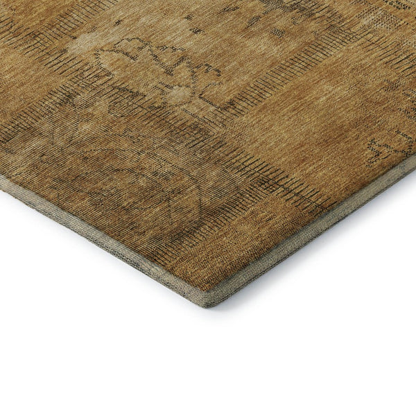 HomeRoots 8' Copper and Gray Patchwork Round Rug - Washable, UV-Protected, Stylish, Durable for Any Space 656145