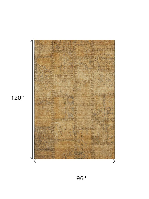 HomeRoots 8' X 10' Copper and Gray Patchwork Area Rug - Washable, UV-Protected, Stylish & Stain-Resistant Design! 656146