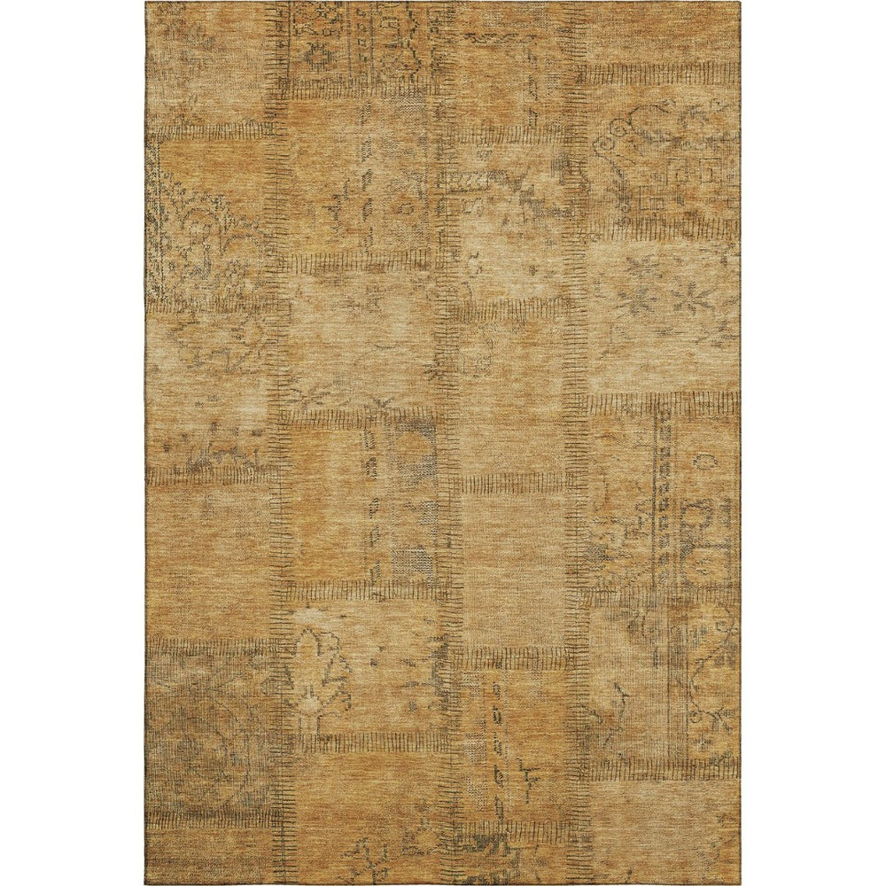 HomeRoots 9' X 12' Copper and Gray Washable Area Rug - Stylish Patchwork with UV Protection for High Traffic Areas 656147