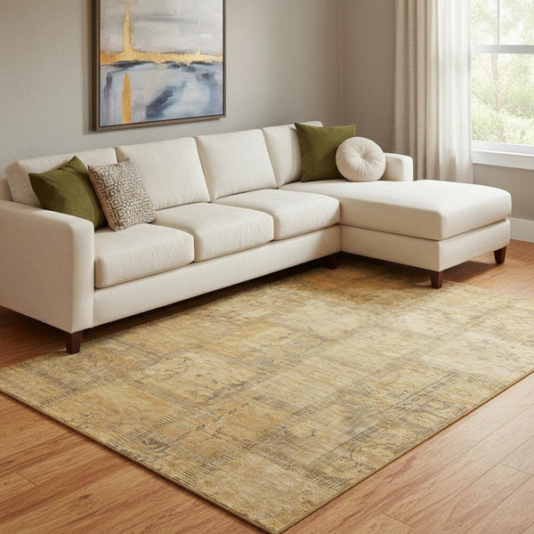HomeRoots 9' X 12' Copper and Gray Washable Area Rug - Stylish Patchwork with UV Protection for High Traffic Areas 656147