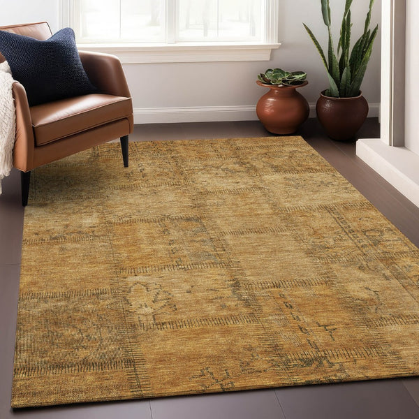 HomeRoots 10' X 14' Copper And Gray Patchwork Area Rug - Durable, Washable, UV-Protected, Perfect for Homes 656148