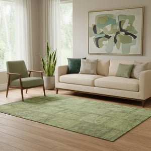 HomeRoots 5' X 8' Stylish Fern Green & Gray Washable Area Rug with UV Protection for Busy Homes & Pets 656150