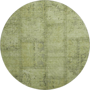 HomeRoots 8' Stylish Fern Green & Gray Patchwork Round Rug - Washable, UV Protected, Family-Friendly Design 656151
