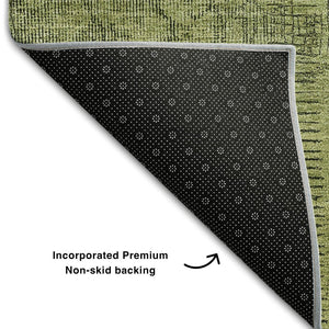 HomeRoots 8' Stylish Fern Green & Gray Patchwork Round Rug - Washable, UV Protected, Family-Friendly Design 656151