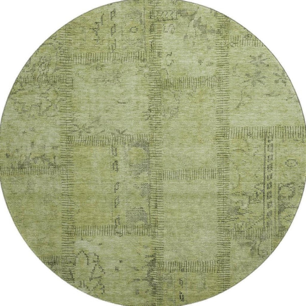 HomeRoots 8' Stylish Fern Green & Gray Patchwork Round Rug - Washable, UV Protected, Family-Friendly Design 656151