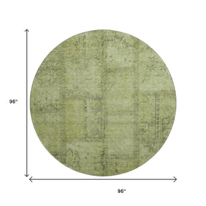 HomeRoots 8' Stylish Fern Green & Gray Patchwork Round Rug - Washable, UV Protected, Family-Friendly Design 656151