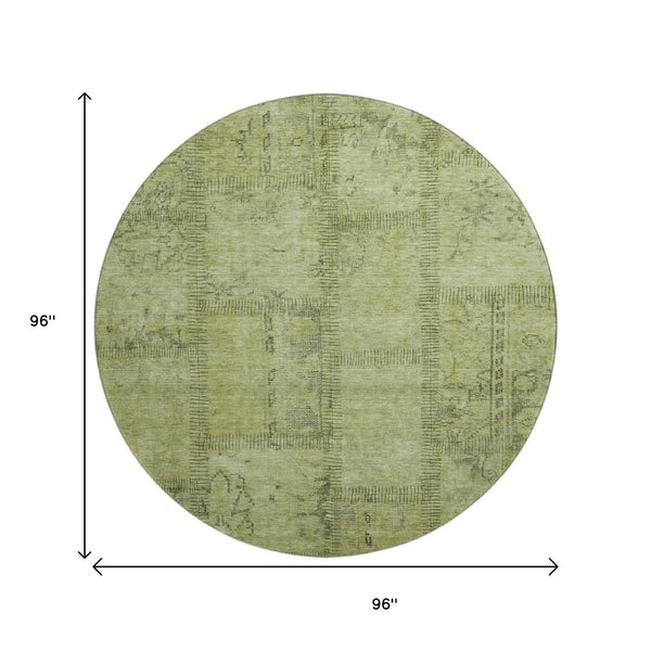 HomeRoots 8' Stylish Fern Green & Gray Patchwork Round Rug - Washable, UV Protected, Family-Friendly Design 656151