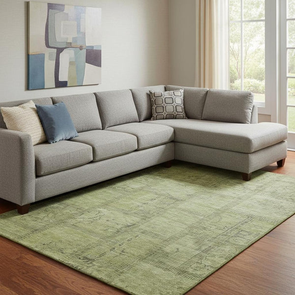 HomeRoots 8' X 10' Fern Green & Gray Patchwork Area Rug – Washable, UV Protected, Stylish for Kids & Pets! 656152