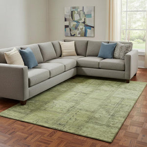 HomeRoots 9' X 12' Washable Fern Green & Gray Patchwork Area Rug with UV Protection for Homes with Kids & Pets 656153