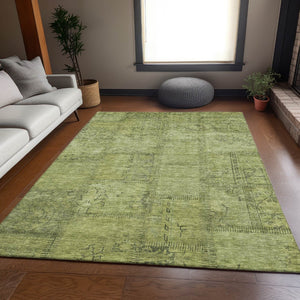 HomeRoots 10' Fern Green and Gray Patchwork Area Rug – Washable, UV-Protected, Stain-Resistant for Family Homes 656154