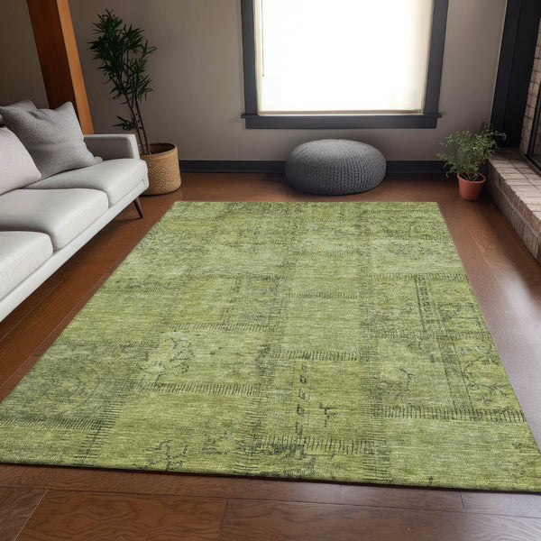 HomeRoots 10' Fern Green and Gray Patchwork Area Rug – Washable, UV-Protected, Stain-Resistant for Family Homes 656154