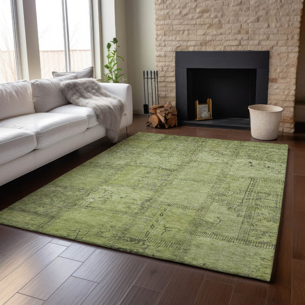HomeRoots 10' Fern Green and Gray Patchwork Area Rug – Washable, UV-Protected, Stain-Resistant for Family Homes 656154