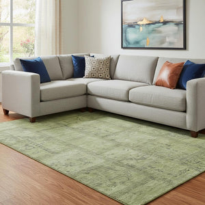 HomeRoots 10' Fern Green and Gray Patchwork Area Rug – Washable, UV-Protected, Stain-Resistant for Family Homes 656154