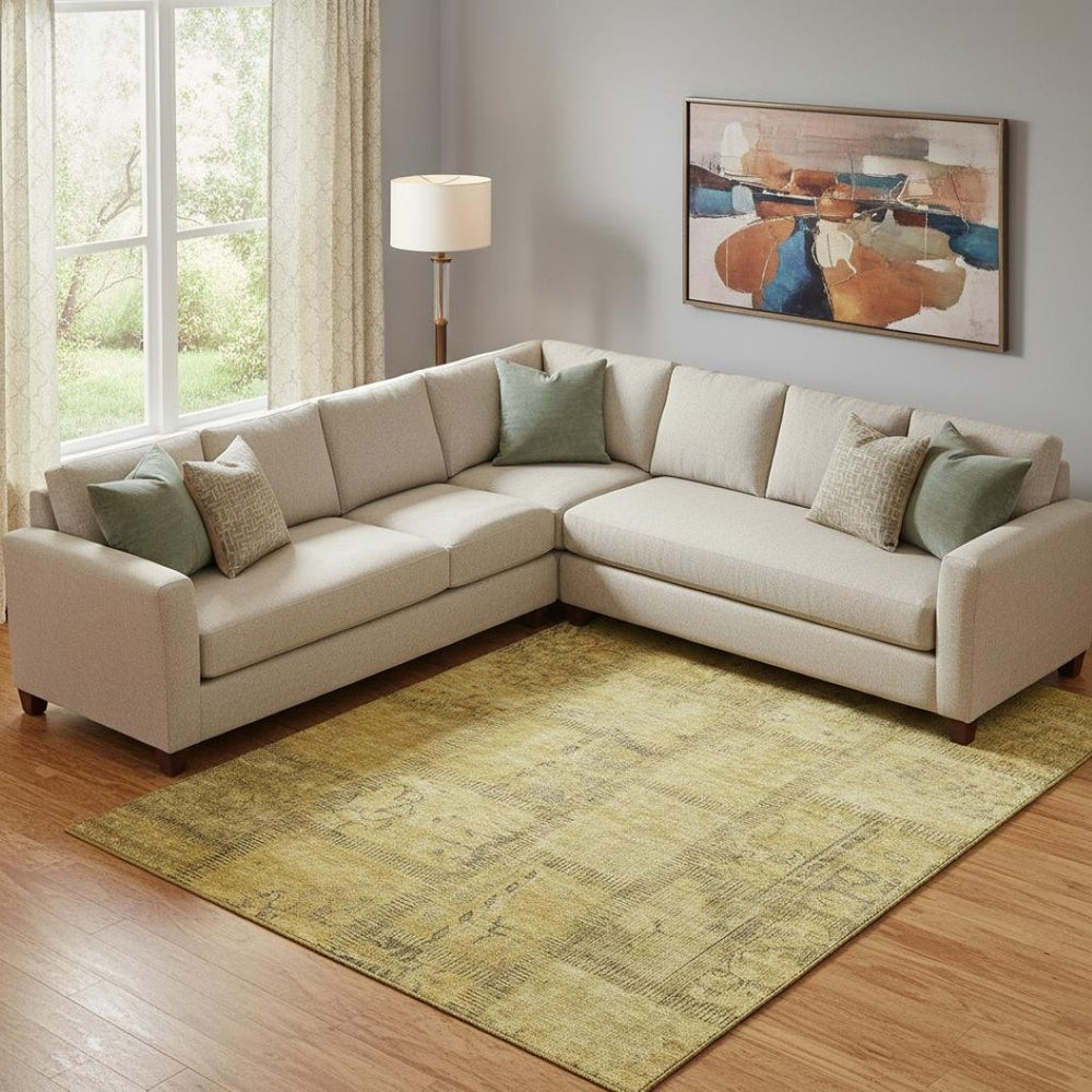 HomeRoots 8' X 10' Gold And Gray Patchwork Area Rug – Durable, Washable with UV Protection for Busy Homes 656158